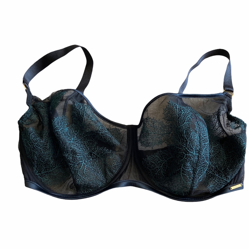 Ajour Luxury Lingerie Bra And Panty Set Sexy Black Green Embroidery Romantic Fun - Picture 6 of 14